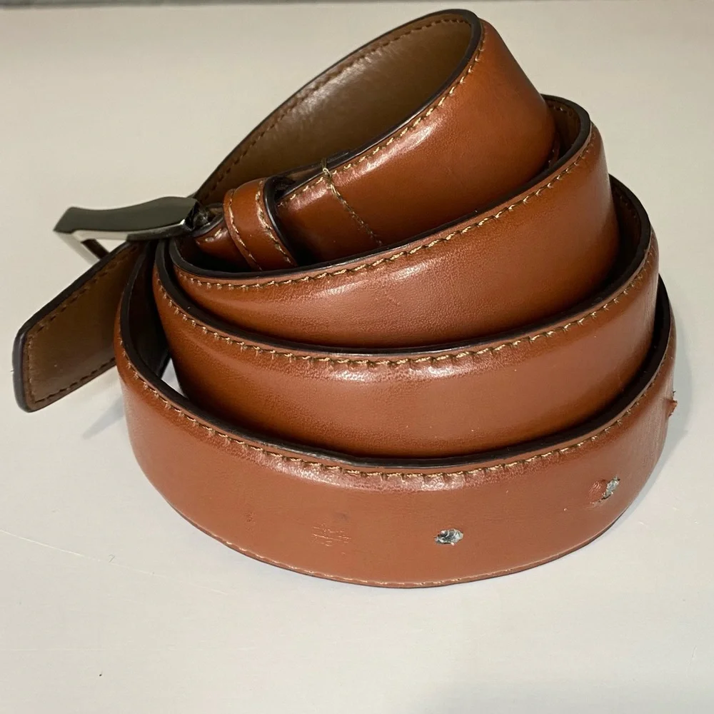 Men’s Size 44 Brown Genuine Leather Belt Silver Tone Buckle PB1288 11